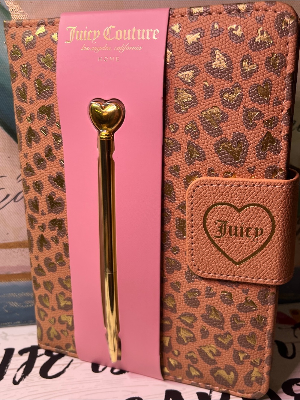 Juicy Couture Leopard Print Stationery set - with Gold Heart Pen